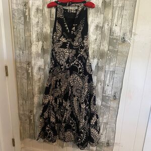 VTG Y2K black white paisley print sleeveless babydoll maxi fairy dress L